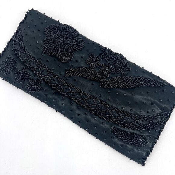 Stunning Vintage Beaded Black Clutch Bag Prom Wedding Ball Made in Hong Kong - Picture 2 of 13